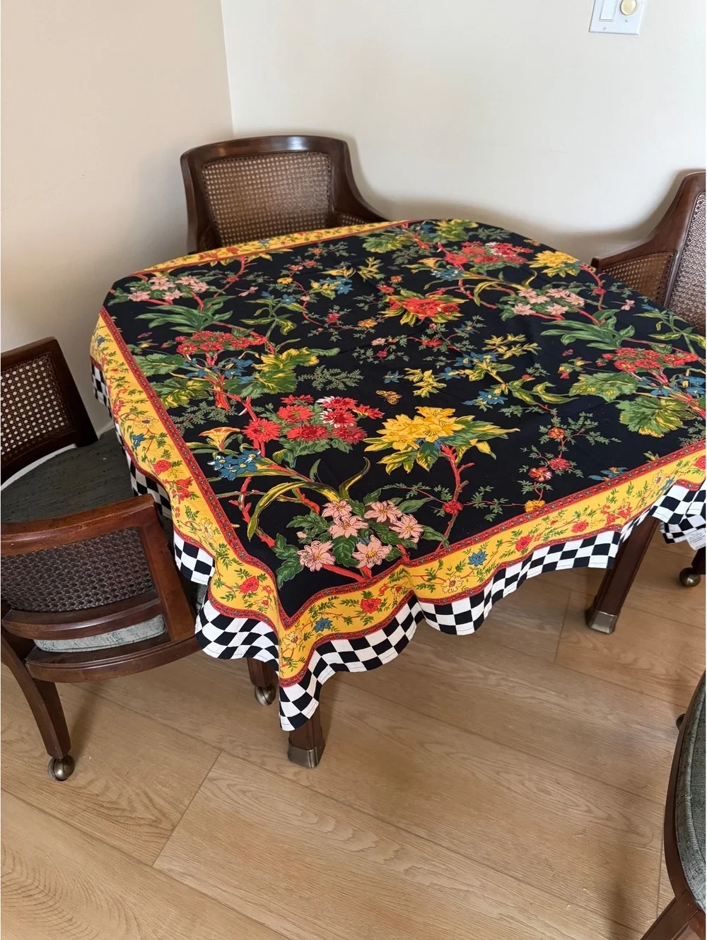 Rare Mackenzie-Childs Botaniste Cotton Table Topper 54x54